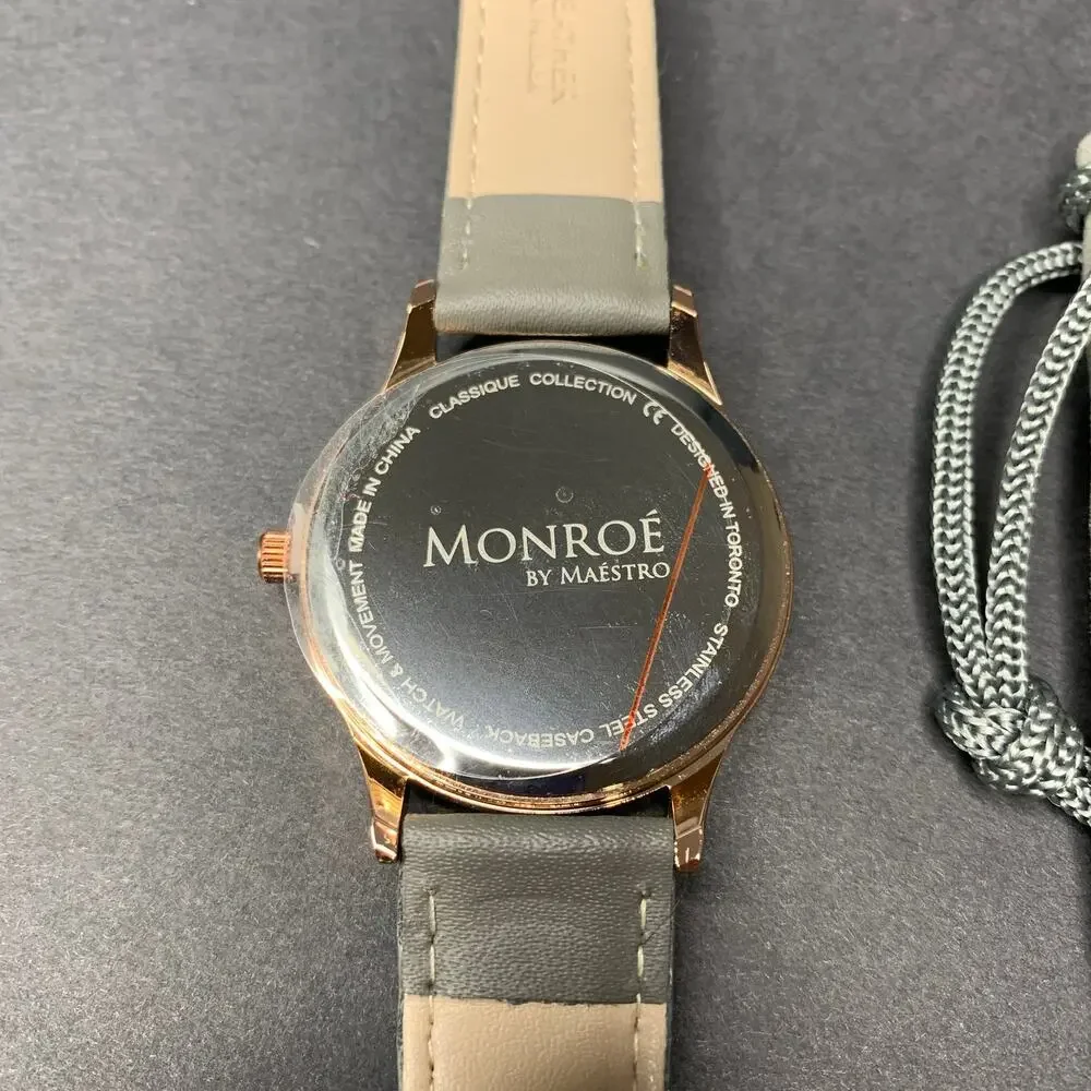 Monroe SOLÉROSE Minimalist Watch – Rose Gold Face & Charcoal Leather Strap